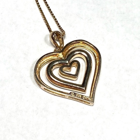 925 Ross Simons Heart Necklace Sterling Silver Gold Plated Rotating Hearts 6.68g - Picture 12 of 16